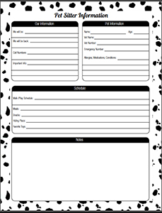 Free Pet Sitter Printable - 24/7 Moms