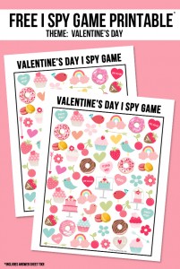 The perfect way to entertain the kids for Valentine's Day!  This sweet Valentine's Day I Spy Printable come with an answer sheet and answer key too!  Print yours at livelaughrowe.com #valentinesday #ispy #printable